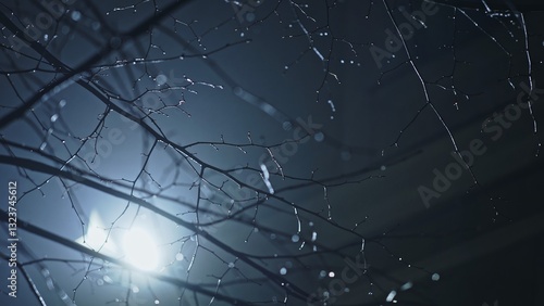 Cuadro en lienzo The Enigmatic Night is filled with a Glowing Light and Bare Branches all around
