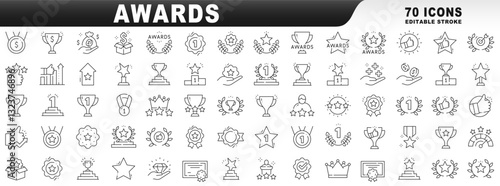 Big set of award related line icons. Editable stroke