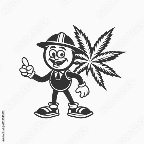 Cute cannabis weed mascot logo. Mascot cannabis leaves bring joints vector isolated on white background