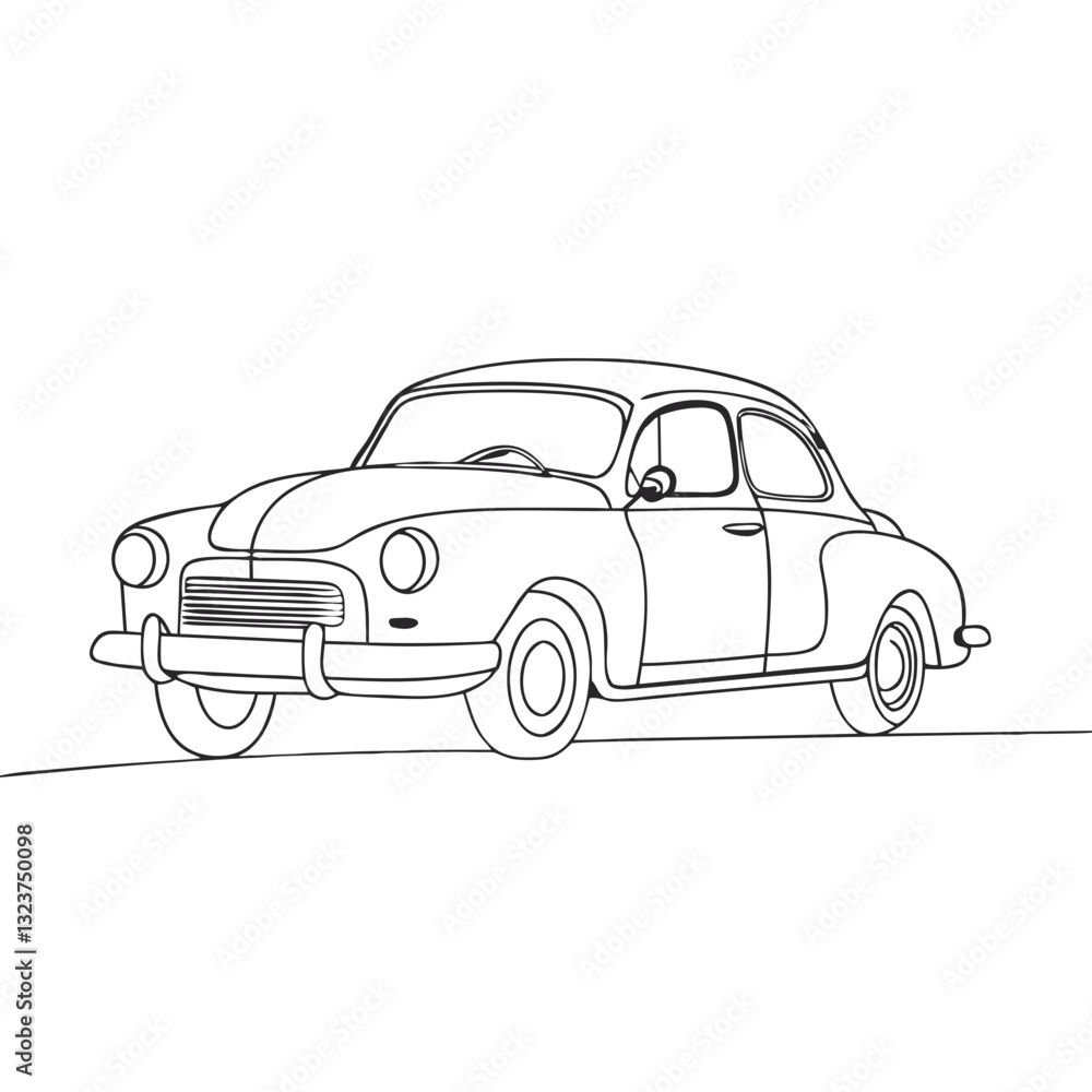 Fototapeta premium Simple line art illustration of a classic car in a minimalist style