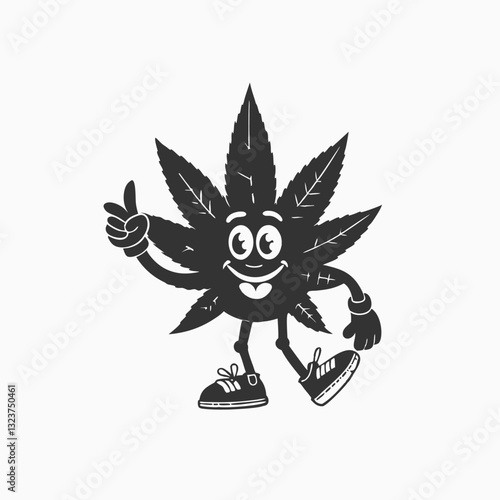 Cute cannabis weed mascot logo design. Smiling Marijuana Leaf Cartoon Character minimalist head logo, Icon, element. Vector illustration