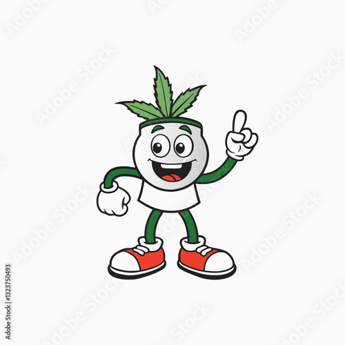 Cute cannabis weed mascot logo design. Smiling Marijuana Leaf Cartoon Character minimalist head logo, Icon, element. Vector illustration