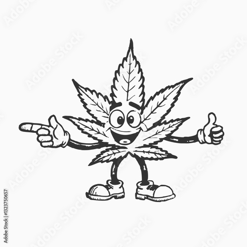 Cute cannabis weed mascot logo design. Smiling Marijuana Leaf Cartoon Character minimalist head logo, Icon, element. Vector illustration