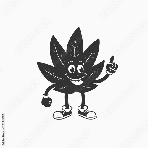 Cannabis leaf cartoon character sitting on his feet smoking joint. Cute cannabis weed mascot logo design Isolated vector illustration