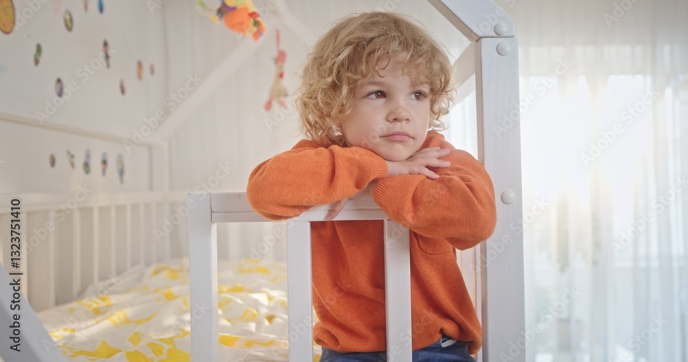 A Thoughtful Child in a Cozy Bedroom Setting Filled with Love and Warmth and Joyful Vibes A Thoughtful Child in a Cozy Bedroom Setting Filled with Love and Warmth and Joyful Vibes