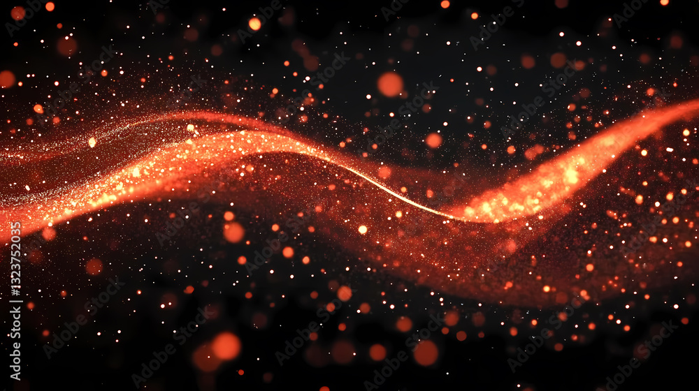Abstract red and black image with glowing particles