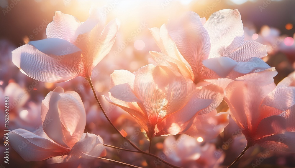 Fototapeta premium The light filtering through flower petals, creating a soft and romantic aesthetic with a dreamy, ethereal glow