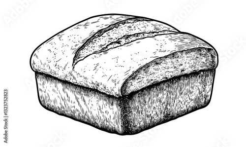 Artisan bread loaf illustration with detailed texture, flat style, linear icons set.