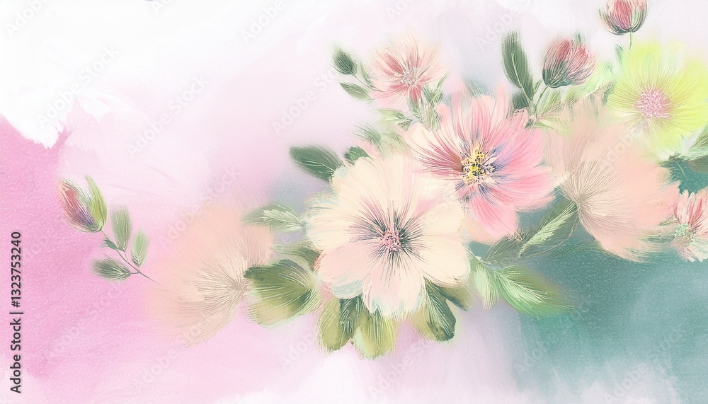 A watercolor brushstroke effect with delicate flowers, creating a soft and artistic floral design A watercolor brushstroke effect with delicate flowers, creating a soft and artistic floral design