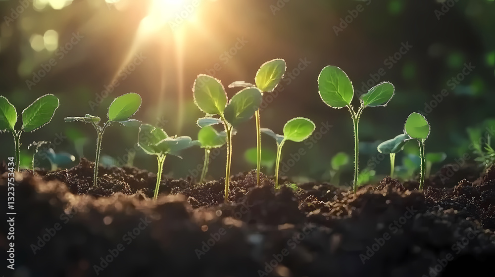 Green plant growing under sunlight