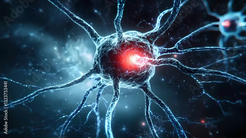 Obraz na płótnie 3D rendered neuron network with red glowing center w salonie