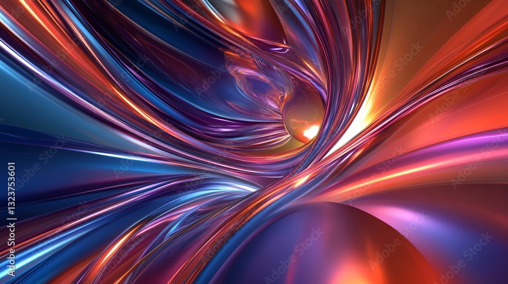 Naklejka premium A vibrant, abstract swirl of colors showcasing a dynamic interplay of deep blues, fiery oranges, and radiant purples, suggesting movement and energy.