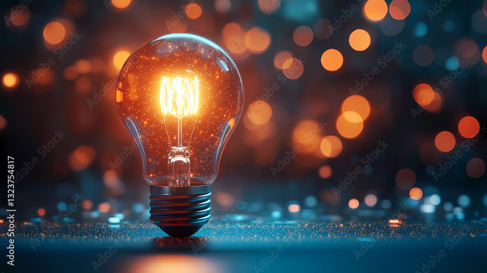 Glowing light bulb with creative inspiration