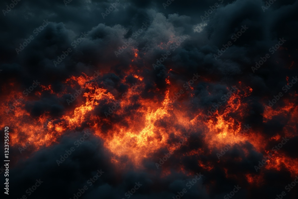 Intense fire and dark smoke scene. AI generated Intense fire and dark smoke scene. AI generated