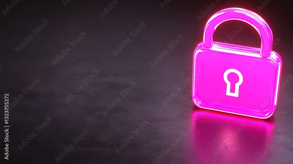 Fototapeta premium Bright Pink Neon Padlock on Dark Background with Glowing Effect for Digital Security Concept