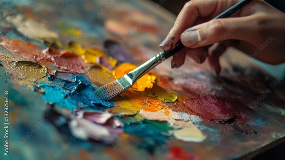 Hands skillfully blend vibrant colors on a painter's palette, capturing the essence of artistry and creativity. Hands skillfully blend vibrant colors on a painter's palette, capturing the essence of artistry and creativity.