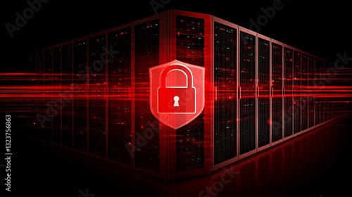 Obraz na płótnie Digital Data Security Concept with Server Rack and Shield Icon Featuring Lock on Dark Background w salonie
