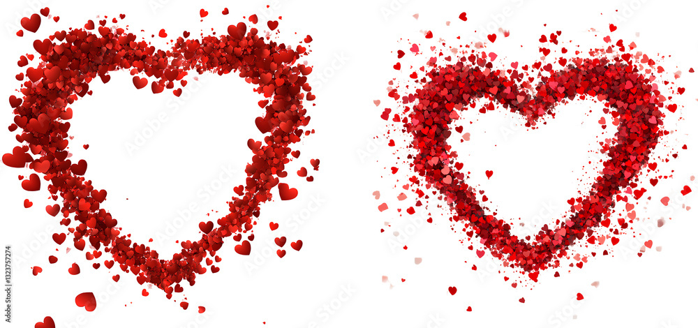 Obraz premium Red heart-shaped confetti border on a transparent background