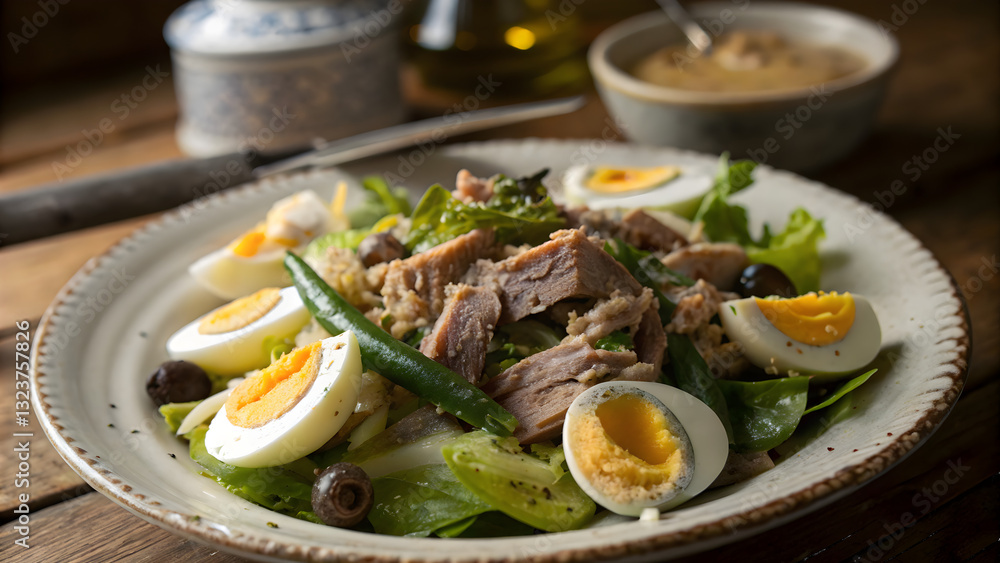 Authentic French Niçoise Salad with Tuna Chunks Authentic French Niçoise Salad with Tuna Chunks