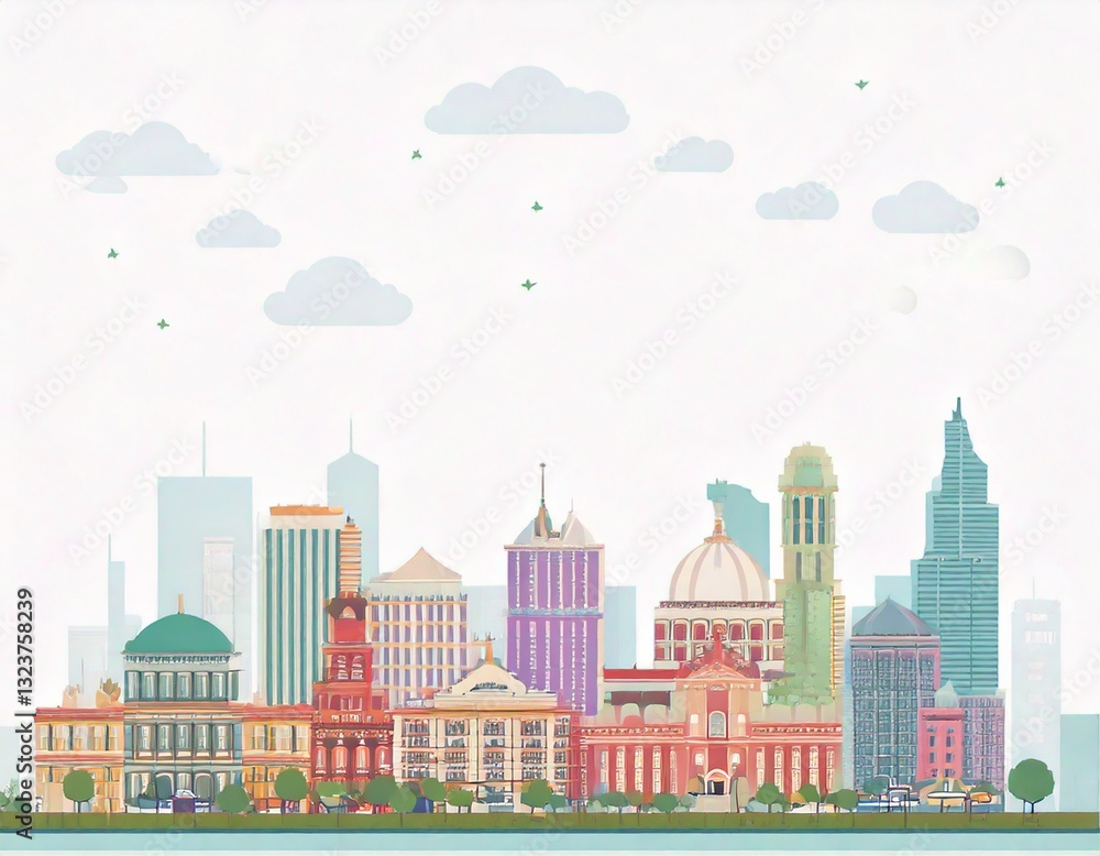 Obraz premium イラスト シルエット 町 街