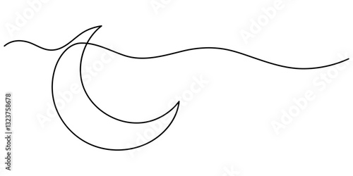 Moon sign line continuous drawing vector. One line Moon vector background. Moon icon. Continuous outline of a Moon. Linear design Moon, Continuous one line drawing of moon icon. Crescent moon. 