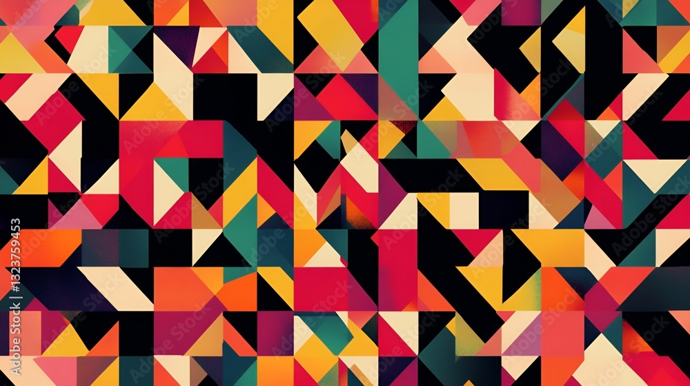 A vibrant abstract design featuring a patchwork of colorful geometric shapes in a dynamic arrangement. A vibrant abstract design featuring a patchwork of colorful geometric shapes in a dynamic arrangement.