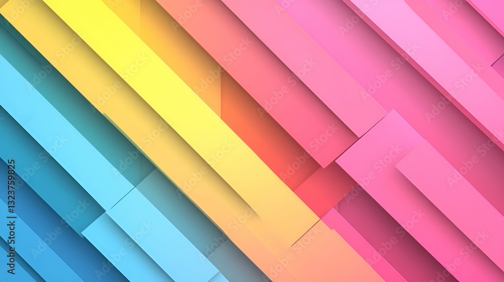 Obraz premium A vibrant, abstract design featuring colorful, layered geometric shapes in shades of blue, pink, and yellow.