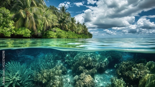 Tropical Paradise: An enchanting split-level view unveils the secrets of a tropical paradise.