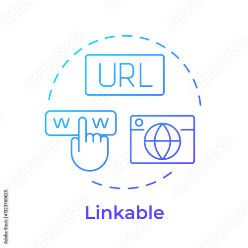 Linkable blue gradient concept icon. Share via URLs without requiring downloads. Characteristic of PWAs. Round shape line illustration. Abstract idea. Graphic design. Easy to use in presentation