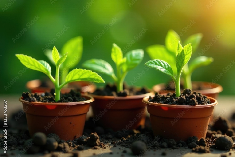 Small tomato plants in individual plastic containers, awaiting garden placement , planting, farming, transplant Small tomato plants in individual plastic containers, awaiting garden placement , planting, farming, transplant