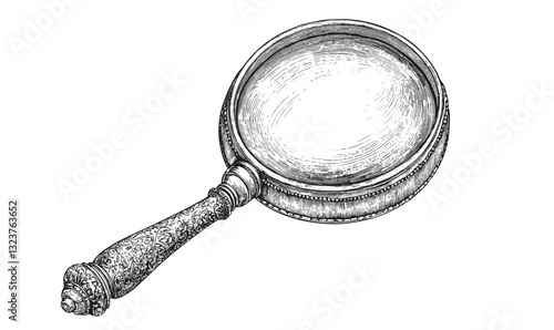 Decorative magnifying glass vector - detailed vintage style - linear icons set.
