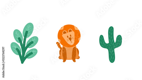 Cute lion illustration with vector style for cover chledrn elements
