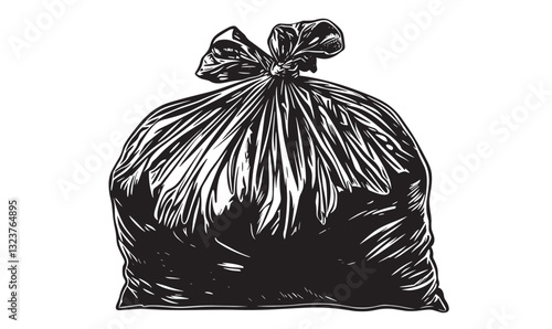 Garbage bag icon set, black plastic waste, realistic trash, vector, flat style.