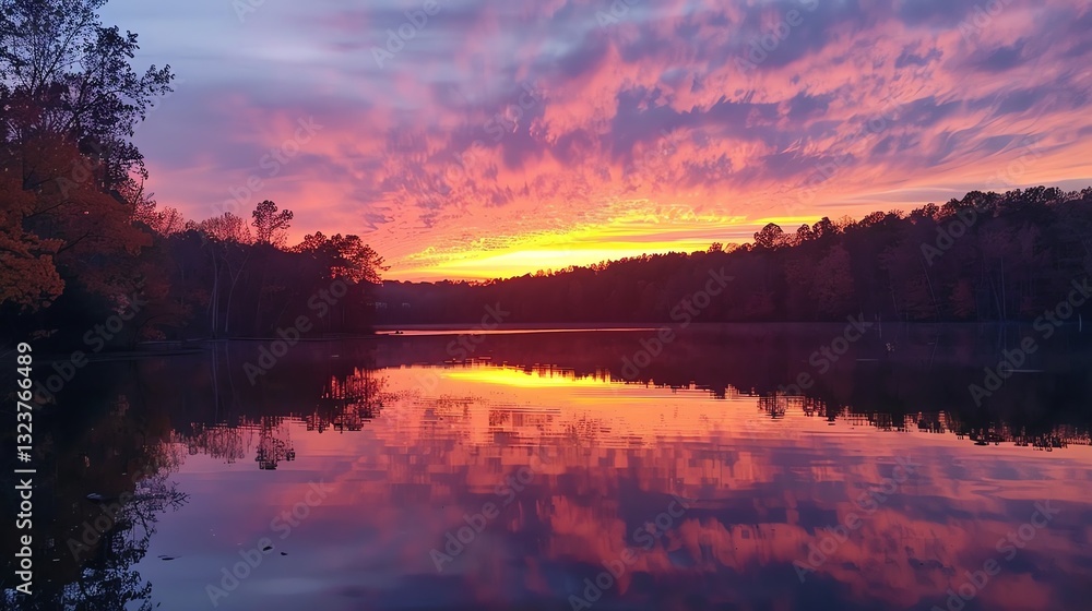 A colorful sunset reflecting in a still lake. A colorful sunset reflecting in a still lake.