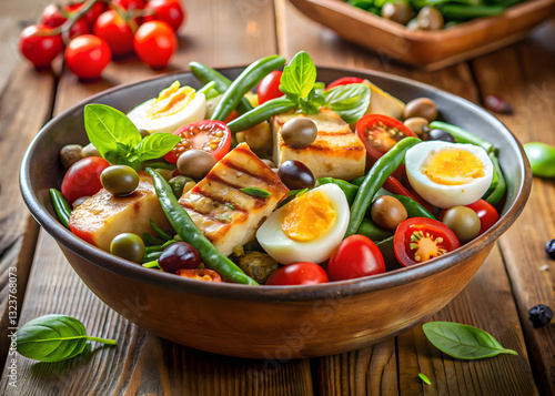 Gourmet Niçoise Salad Served in Earthenware Bowl