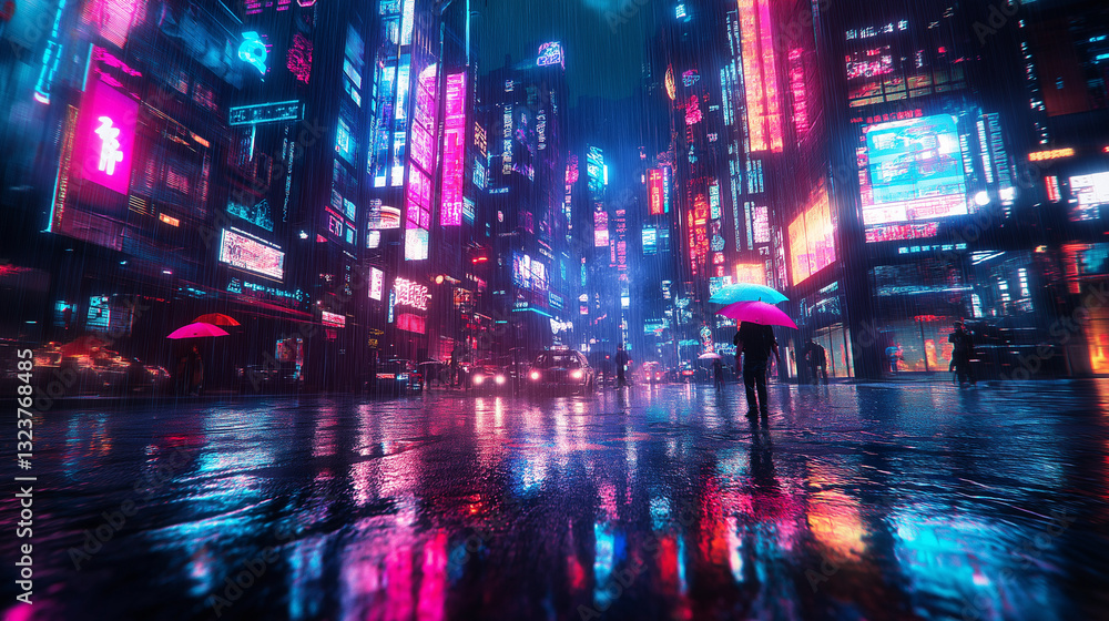 Fototapeta premium Neon Dreams: Cyberpunk Cityscape Background