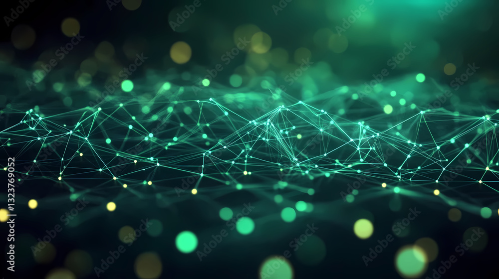 Green lines and yellow dots forming a network pattern