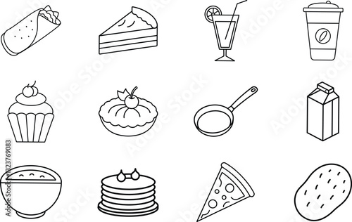 Food Icons Breakfast, Lunch, Dinner, Drinks, and Snacks