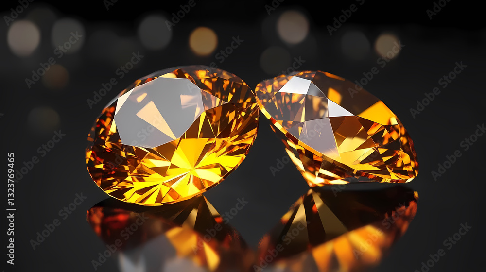Orange diamonds glowing with sparkling light spots