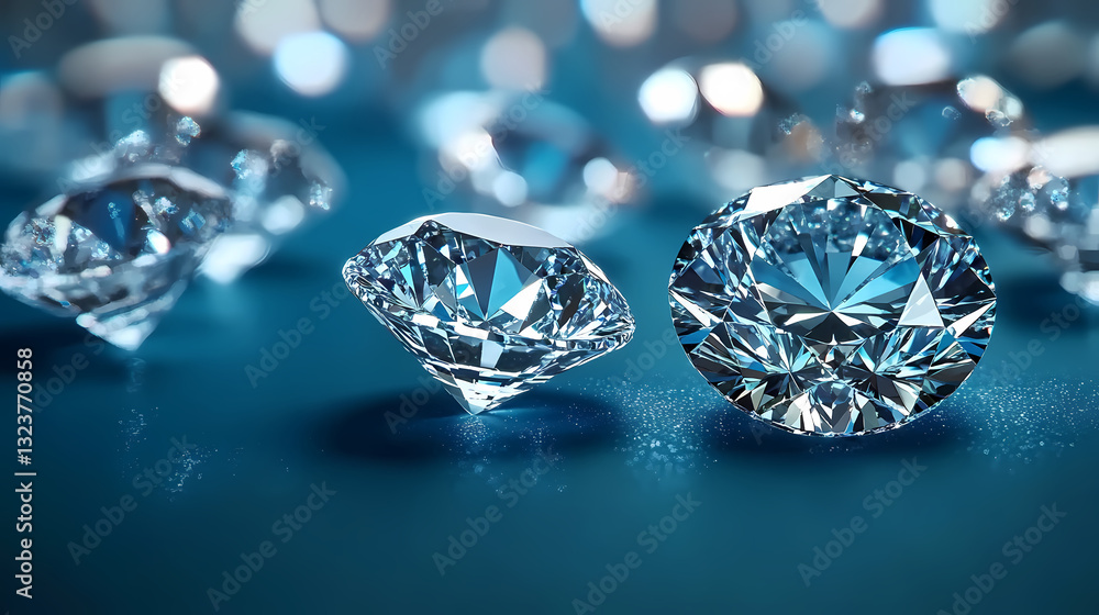 Two diamonds sparkling on a blue background