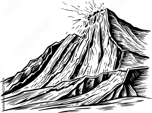 Erupting volcano eruption nature illustration mountain landscape side view geological phenomenon