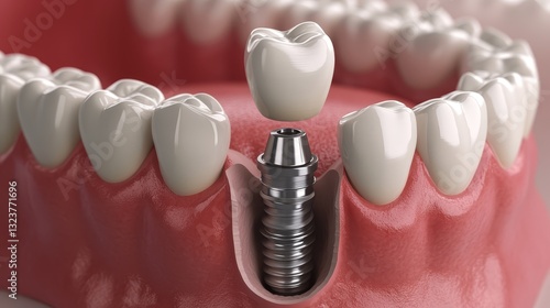 Close-up of a dental implant placed in the gum, representing dentistry, oral care, medical technology, and modern tooth replacement solutions.