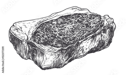 Ribeye steak linear icons set: flat meat cuts vector.