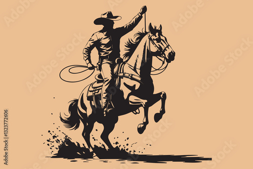 Cowboy Riding a Galloping Horse Western Rodeo Art vector