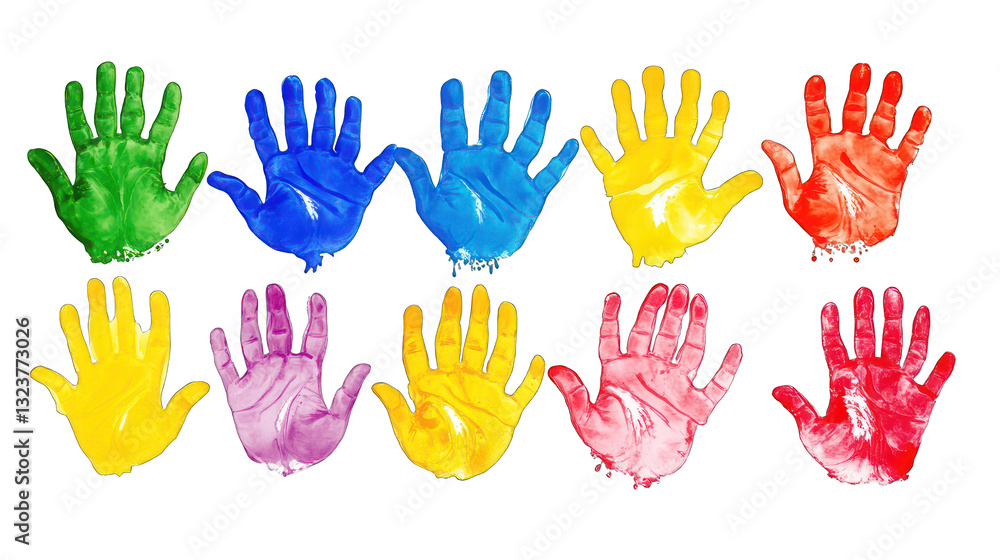 Set of colorful handprints with different paint --ar 16:9 Set of colorful handprints with different paint --ar 16:9