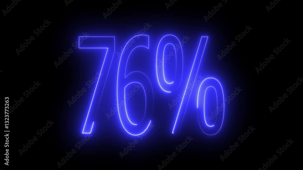 76% text animation by blue color neon on black background. 76% text animation by blue color neon on black background.