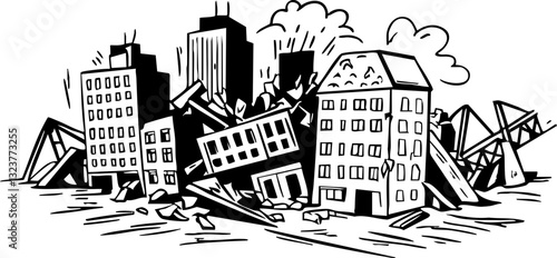 Devastating earthquake destroys urban landscape city center illustration urban setting aerial view disaster awareness