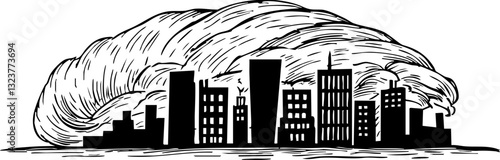 Urban disaster evacuation cityscape illustrative chaotic environment flat design emergency preparedness