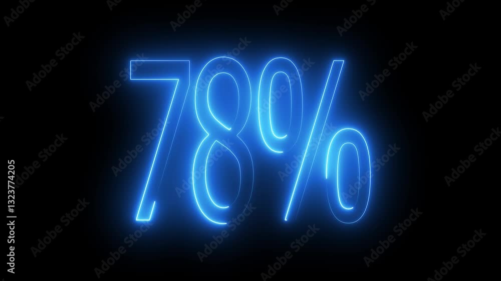 78% text animation by cyan color neon on black background. 78% text animation by cyan color neon on black background.