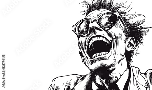 Excited man laughing with sunglasses - expressive flat icons set vector.